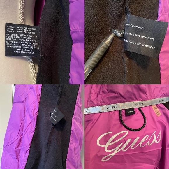Guess Mid-Length Black Hooded Winter Zip-Up Jacket Women’s Medium - Picture 9 of 14